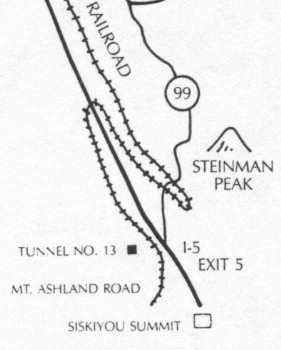 Siskiyou Summit detail map showing Railroad Tunnel 13 at Siskiyou Pass